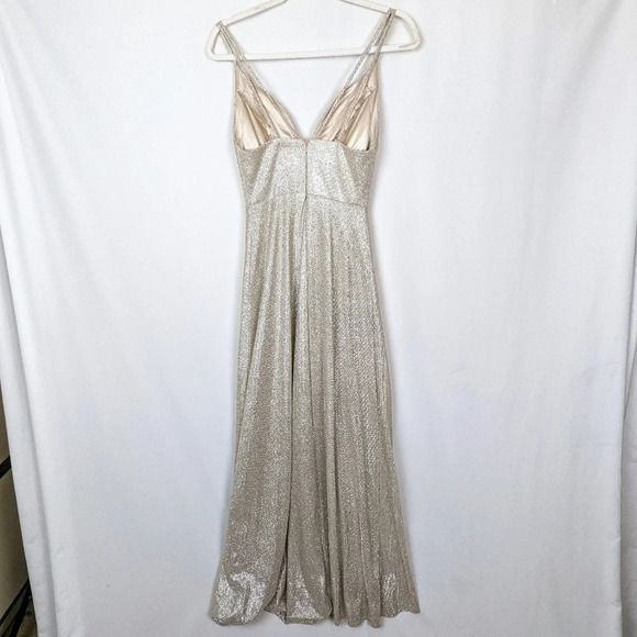 CINDERELLA DIVINE sz.2 Metallic Glitter Evening Formal Dress Champagne High Slit - Picture 9 of 16